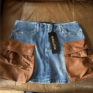Galita Denim and Brown Leather Skirt